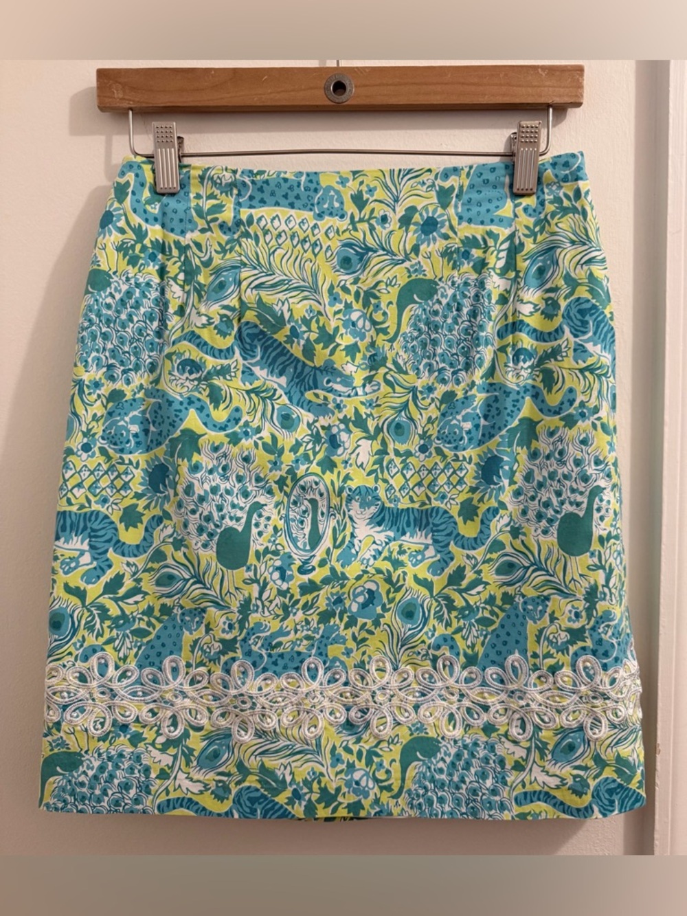 Key West Bright Teal & Lime Printed Mini Skirt with Embroidered Trim